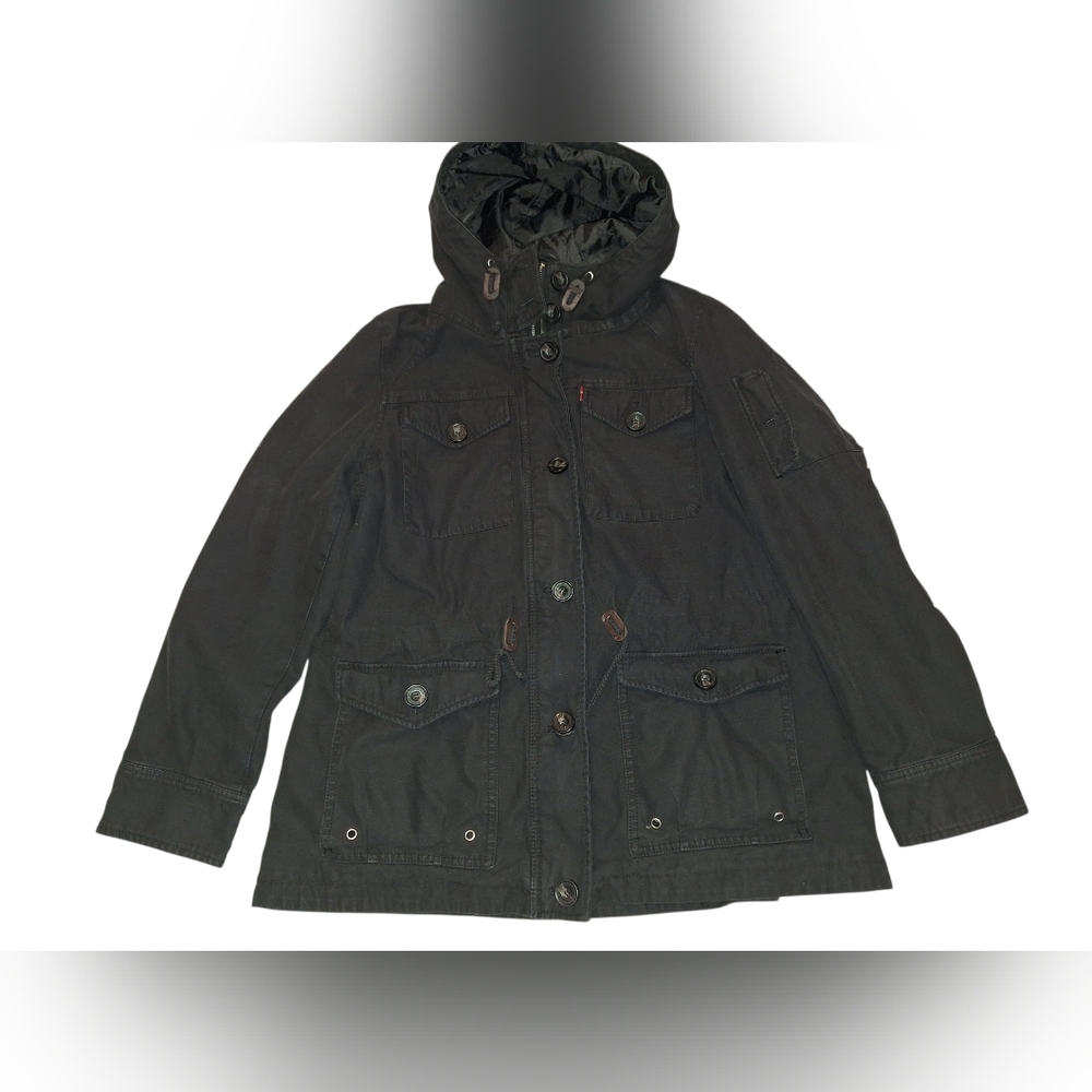 Levi's Y2K Hooded Cotton Utility Military Style Jacket Black Size L Women's